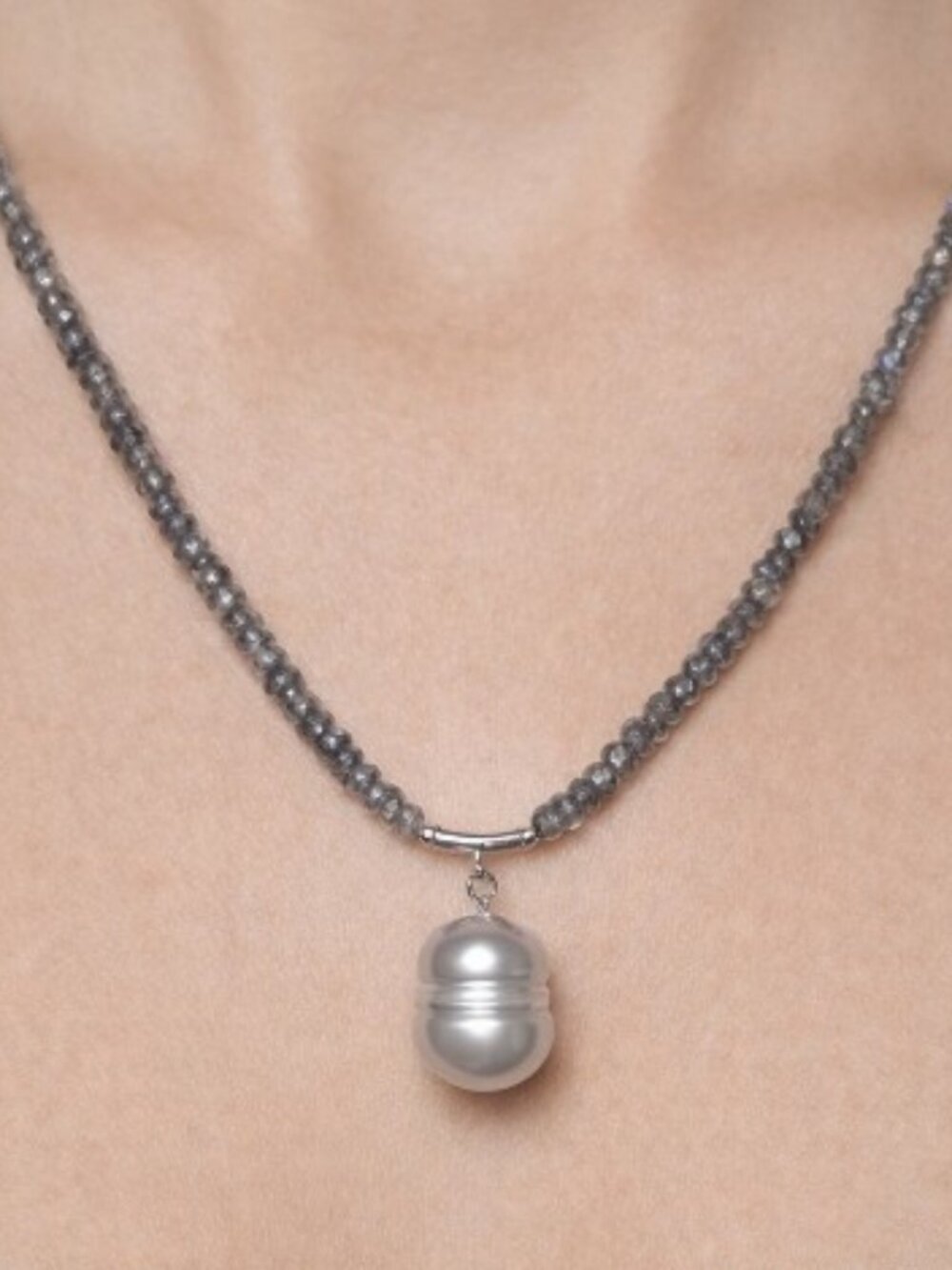 Natural Labradorite Beads and Freshwater Pearl Necklace